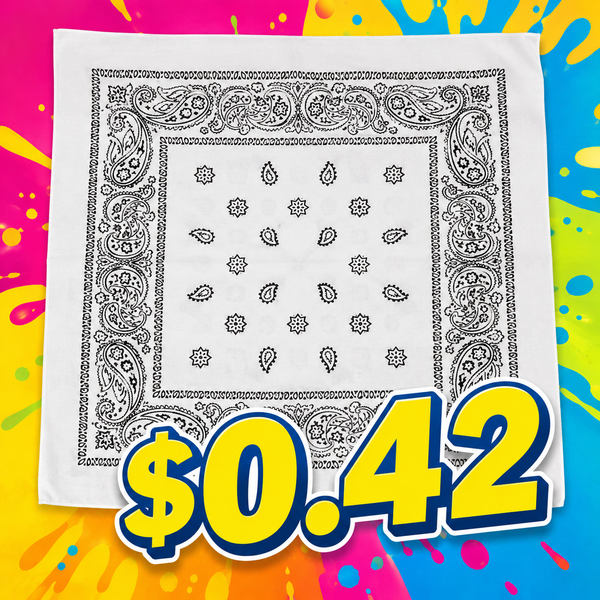 Classic Bandana (60 Pack) Full-Size, 21x21 Inches, White - $0.42 Each