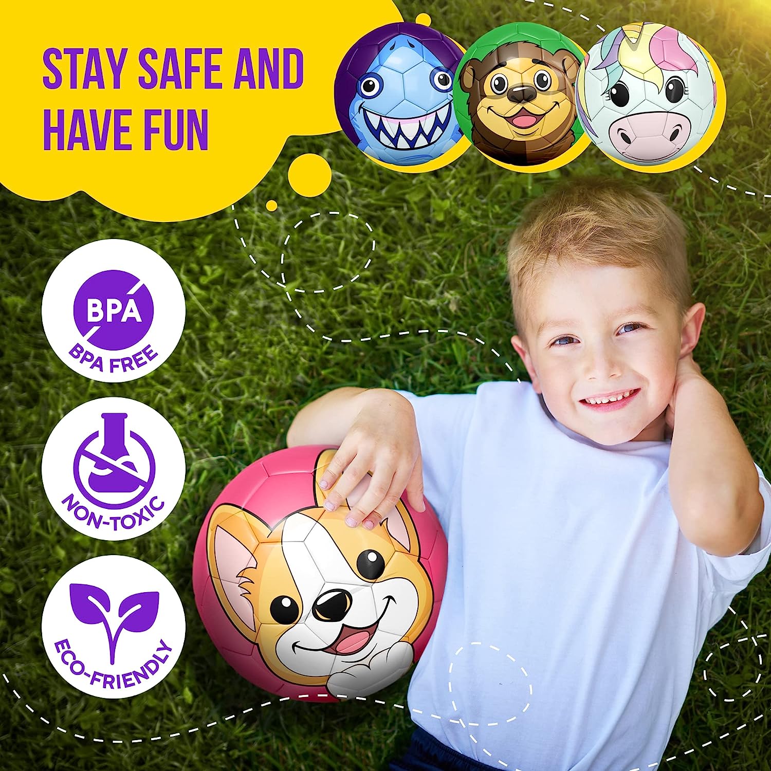 Size 3 Soccer Balls - Animal Friends (5 Pack) for Kids - With Pumps! $4.99 Each