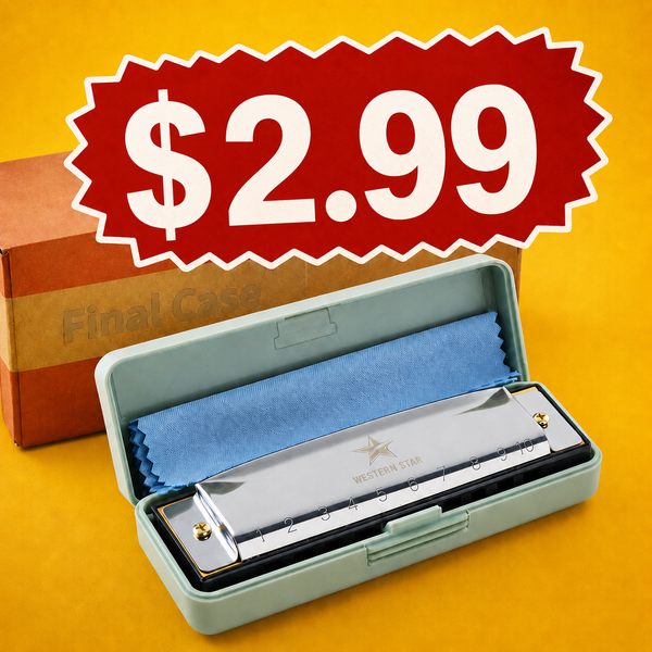 Musical Harmonica (10 Pack) Premium Stainless Metal w/ Case and Cleaning Cloth - $2.99 Each