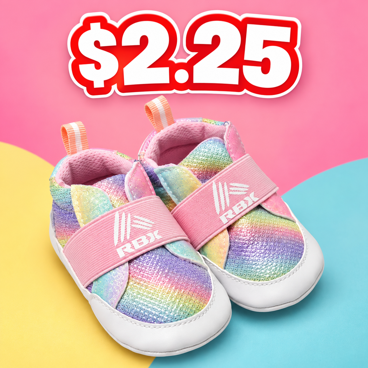Toddler Shoes 2-4 (6 Pack) Rainbow Sparkles, Slip-On - $2.25 Each