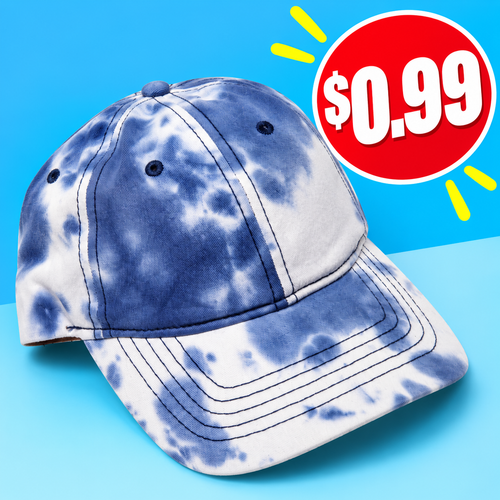 Baseball Cap (12 Pack) Tie Dye Blue and White - Adjustable Size, $0.99