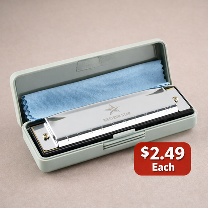 *Clearance* Musical Harmonica (10 Pack) Premium Stainless Metal w/ Case and Cleaning Cloth - $2.49 Each