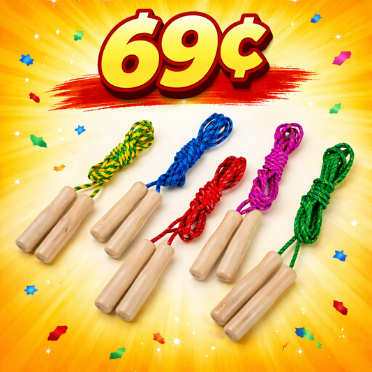 Jump Ropes Multi-Colored Roped with Wood Grips (10 Pack) - $0.69 Each