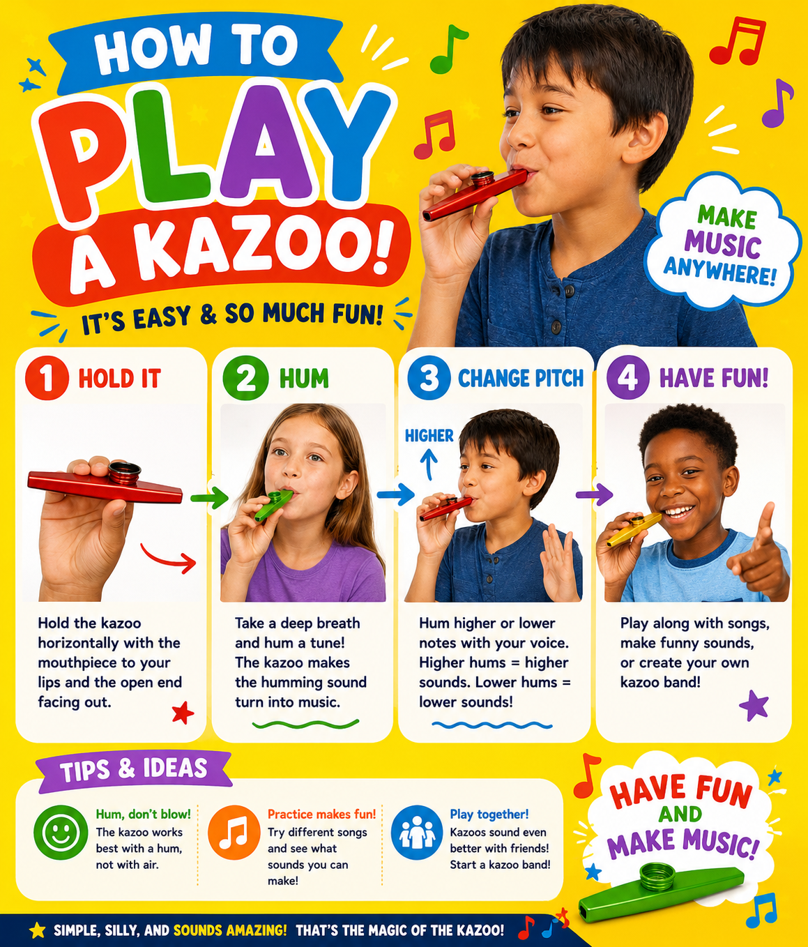 Kids Metal Kazoos – Assorted Colors – Fun Noise Makers for Parties (10 Pack) - 59¢ Each