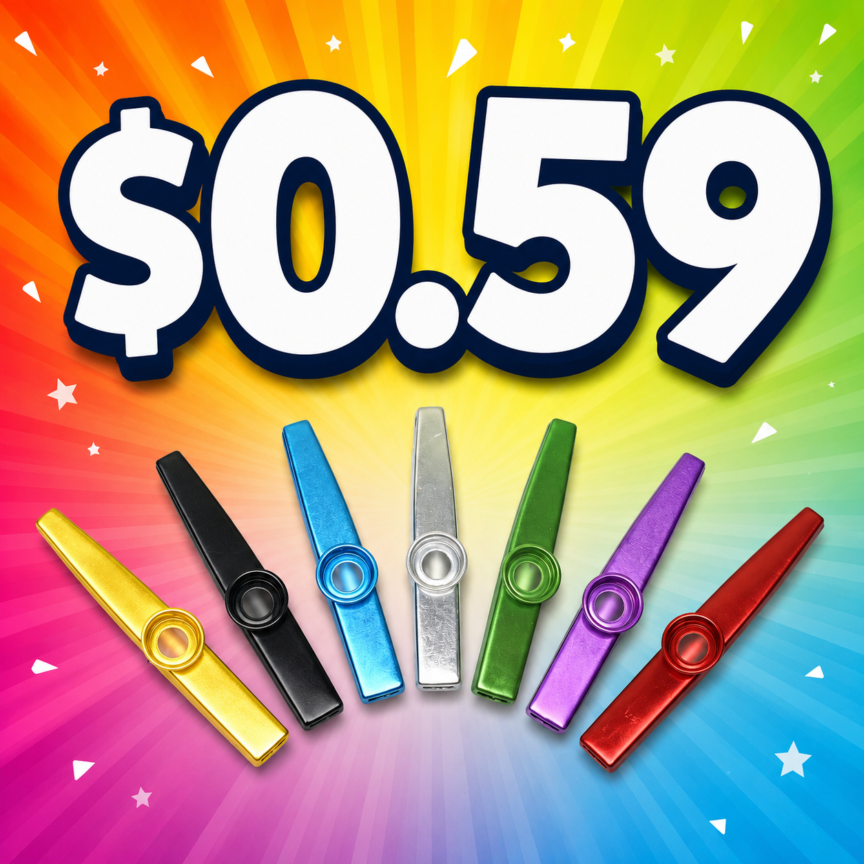 Kids Metal Kazoos – Assorted Colors – Fun Noise Makers for Parties (10 Pack) - 59¢ Each