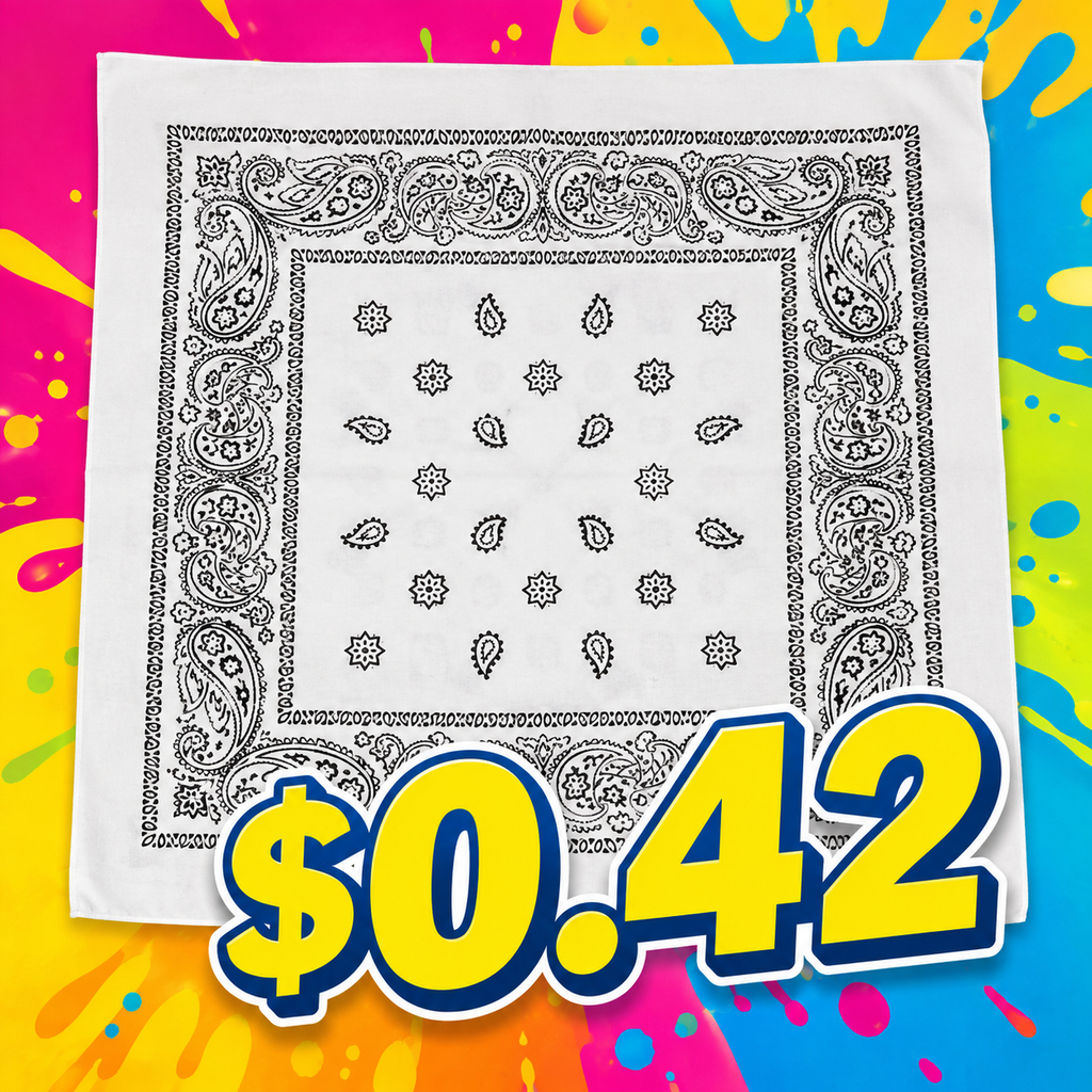 Classic Bandana (60 Pack) Full-Size, 21x21 Inches, White - $0.42 Each