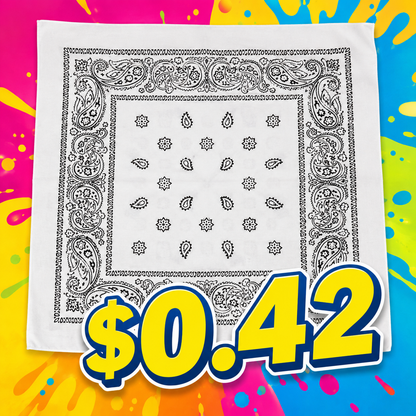Classic Bandana (60 Pack) Full-Size, 21x21 Inches, White - $0.42 Each