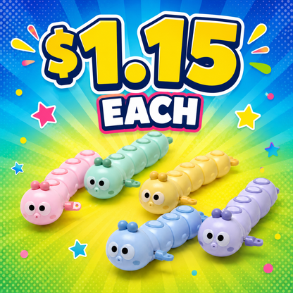 Caterpillar Wind Up Toy (20 Pack) Assorted Colors - Rolling, Wiggling Fun! $1.15 Each