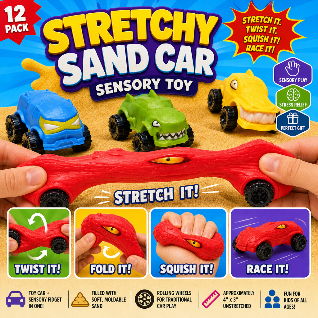 Squish & Stretch Toy Cars (12 Pack) Unique, Fun Gift - Durable Squish Fidget Toy, $1.40 Each