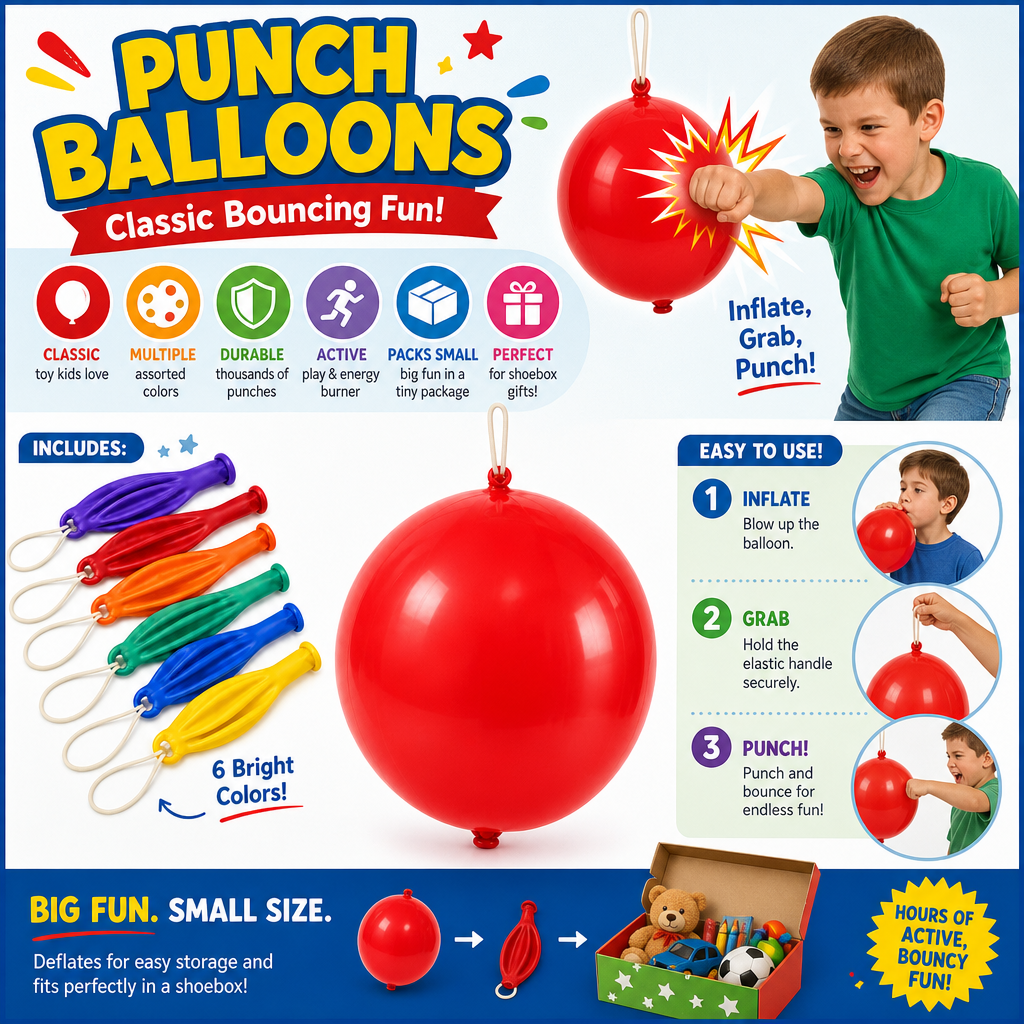 Punch Balloons (64 Pack) Assorted Colors in Each Pack, Deflated - 25¢ Each