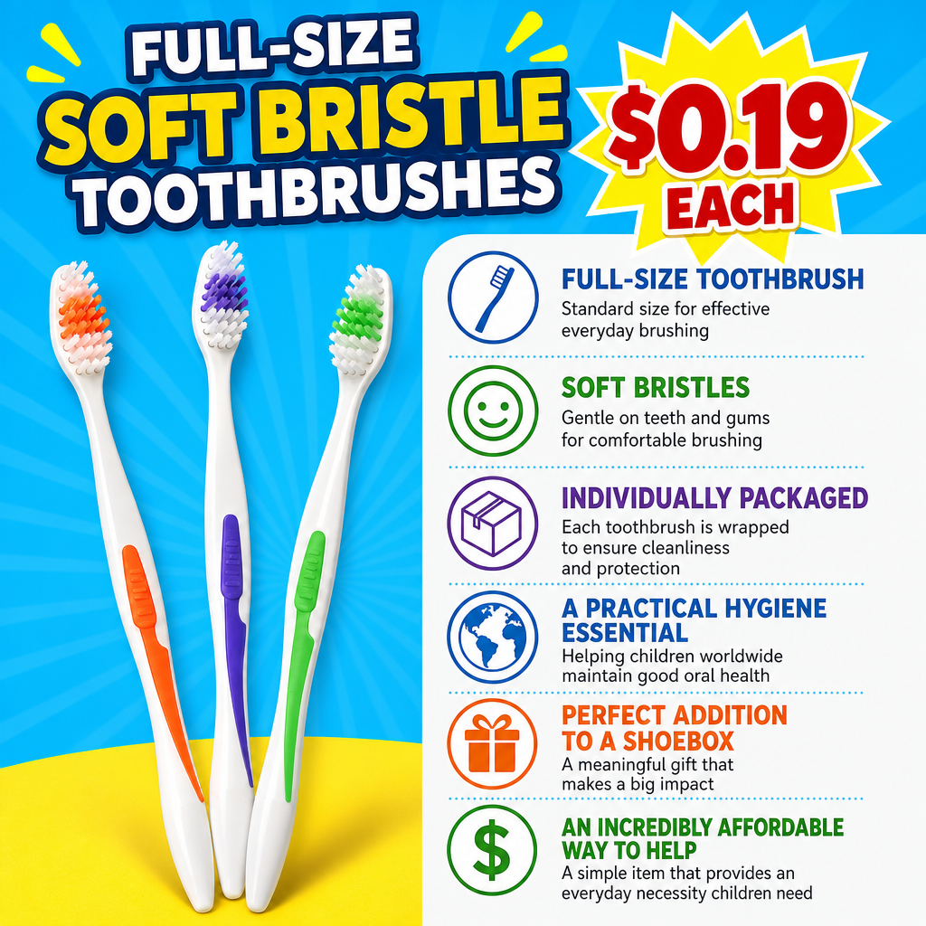 Toothbrush Full Size (96 Pack) Classic Soft Bristles, Assorted Colors - 19¢ Each