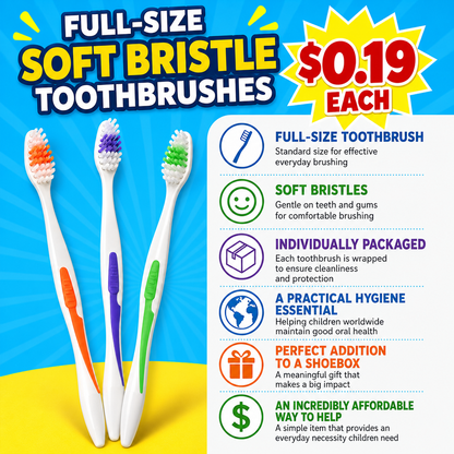 Toothbrush Full Size (96 Pack) Classic Soft Bristles, Assorted Colors - 19¢ Each