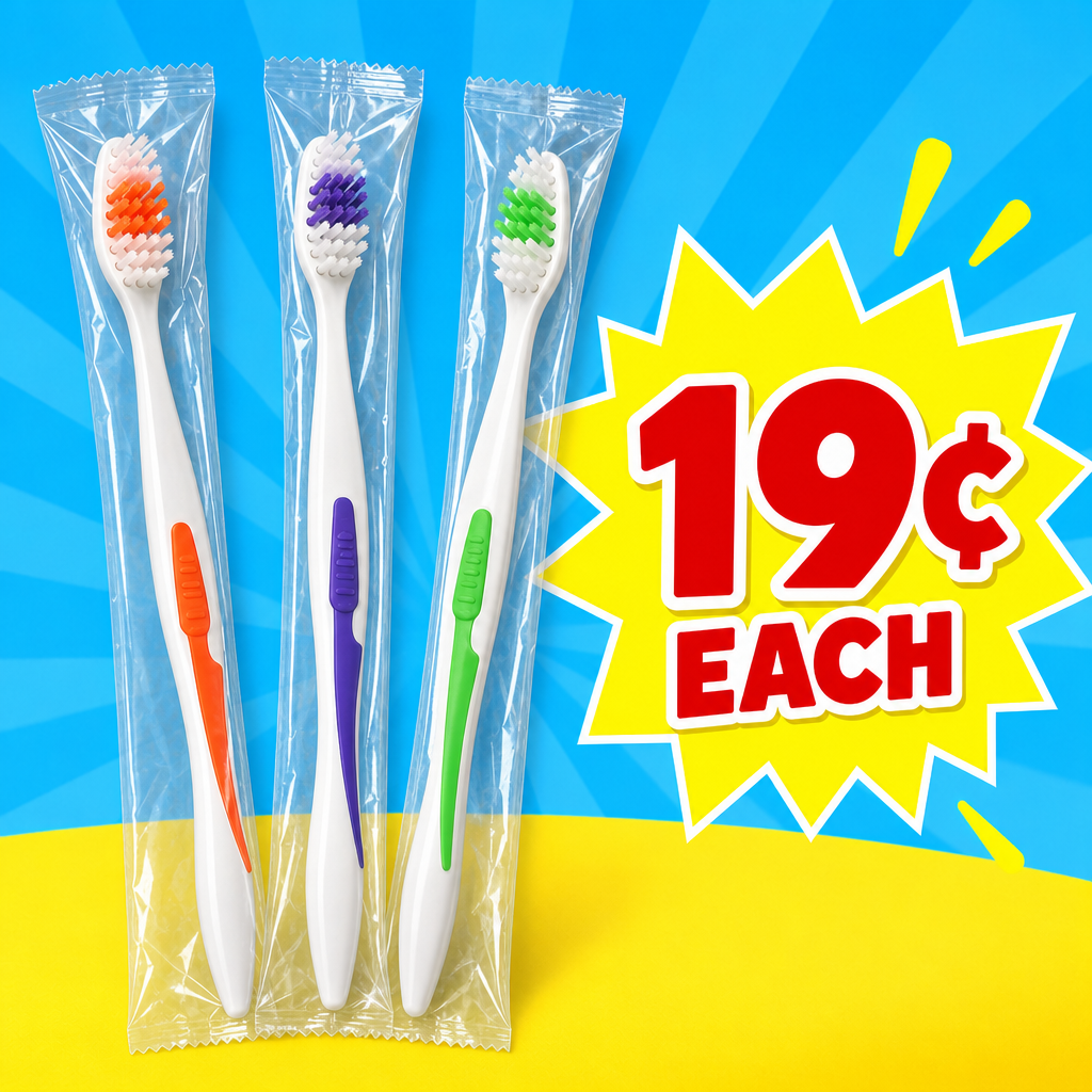 Toothbrush Full Size (96 Pack) Classic Soft Bristles, Assorted Colors - 19¢ Each