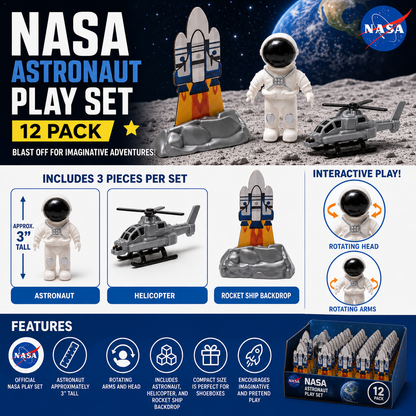 NASA Astronaut Play Set (12 Pack) 3-Piece Set - Official Toy $1.49 Per Set