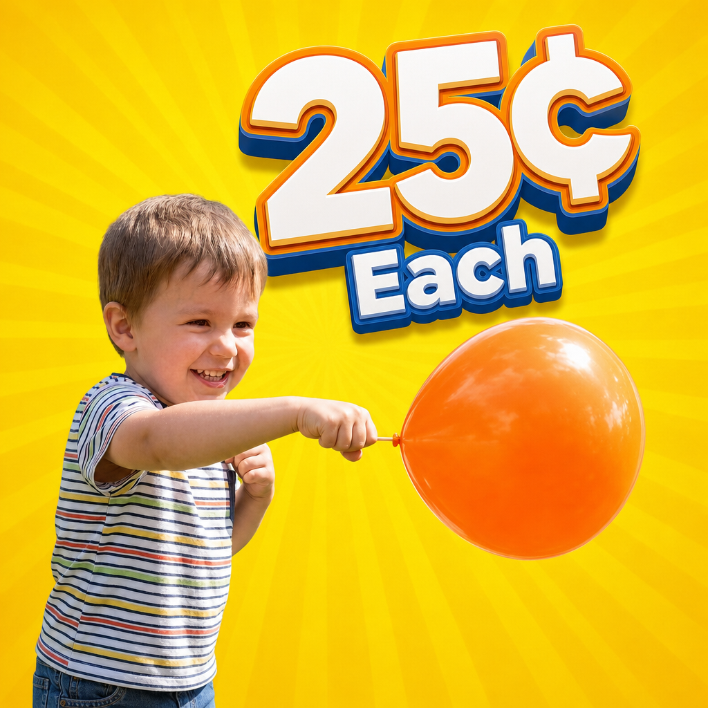 Punch Balloons (64 Pack) Assorted Colors in Each Pack, Deflated - 25¢ Each