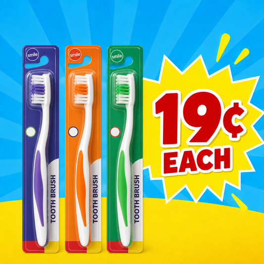 Toothbrush Full Size (96 Pack) Classic Soft Bristles, Assorted Colors - 19¢ Each