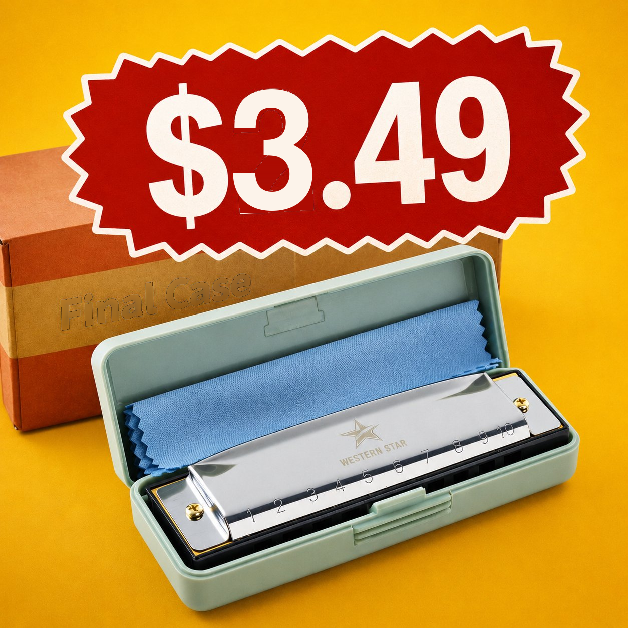 Musical Harmonica (10 Pack) Premium Stainless Metal w/ Case and Cleaning Cloth - $3.49 Each