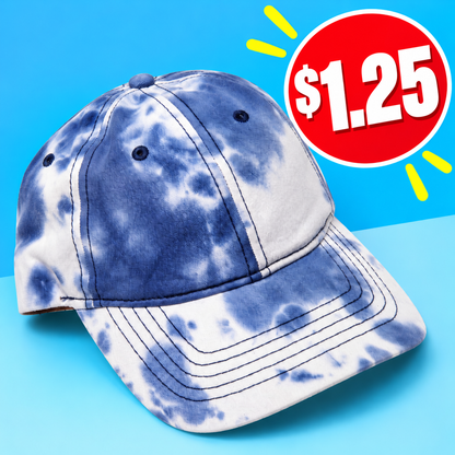 Baseball Cap (12 Pack) Tie Dye Blue and White - Adjustable Size Hat, $1.25